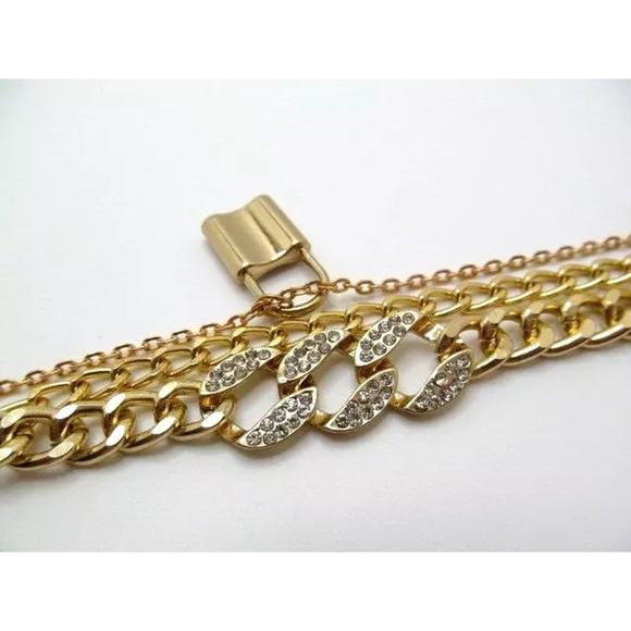 4411 (3) Vintage 80s Punk Gold Bracelets 1 Chunky & 1 Medium & 1 smaller W/Lock - Picture 2 of 5